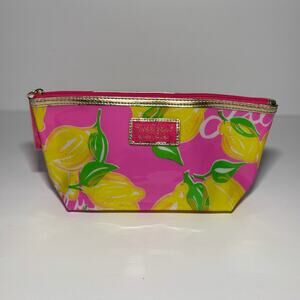 🍋 NWOT Lilly Pulitzer Estée Lauder Lemon Cosmetic Makeup Bag Pink Yellow Lemon